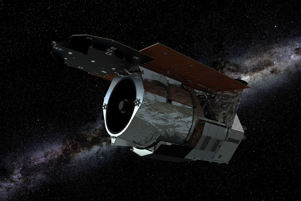An artist's illustration of NASA's Nancy Grace Roman Space Telescope against a starry background